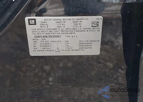 2013 Chevrolet Equinox 2Lt from USA, damaged, VIN 2GNFLNEK7D6356667